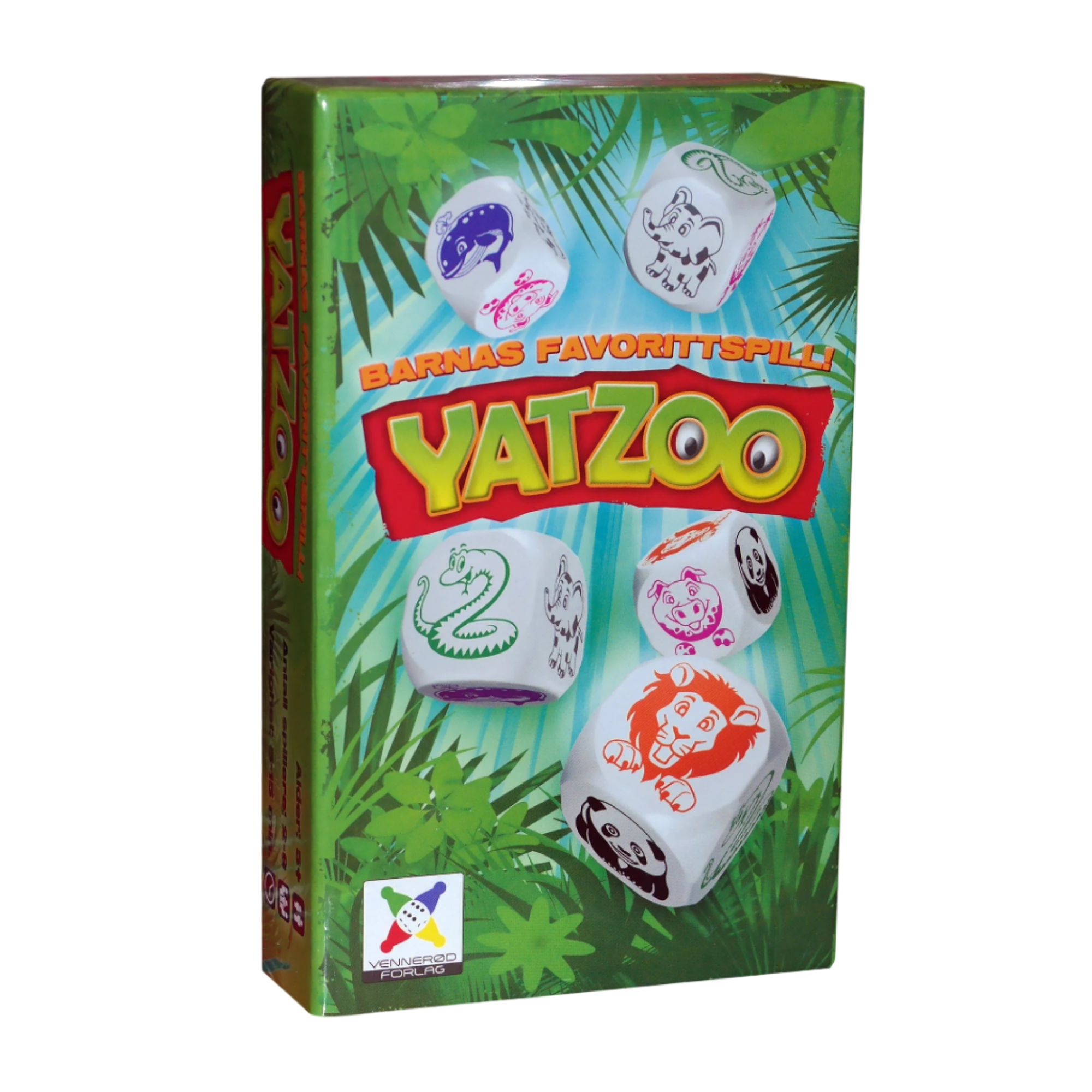 Yatzoo grønn spilleske med motiv av terninger med ulike dyr på